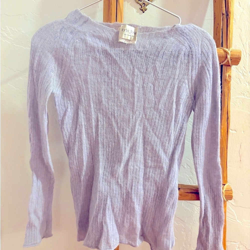 Forte_Forte sheer baby blue long sleeve knit top $530